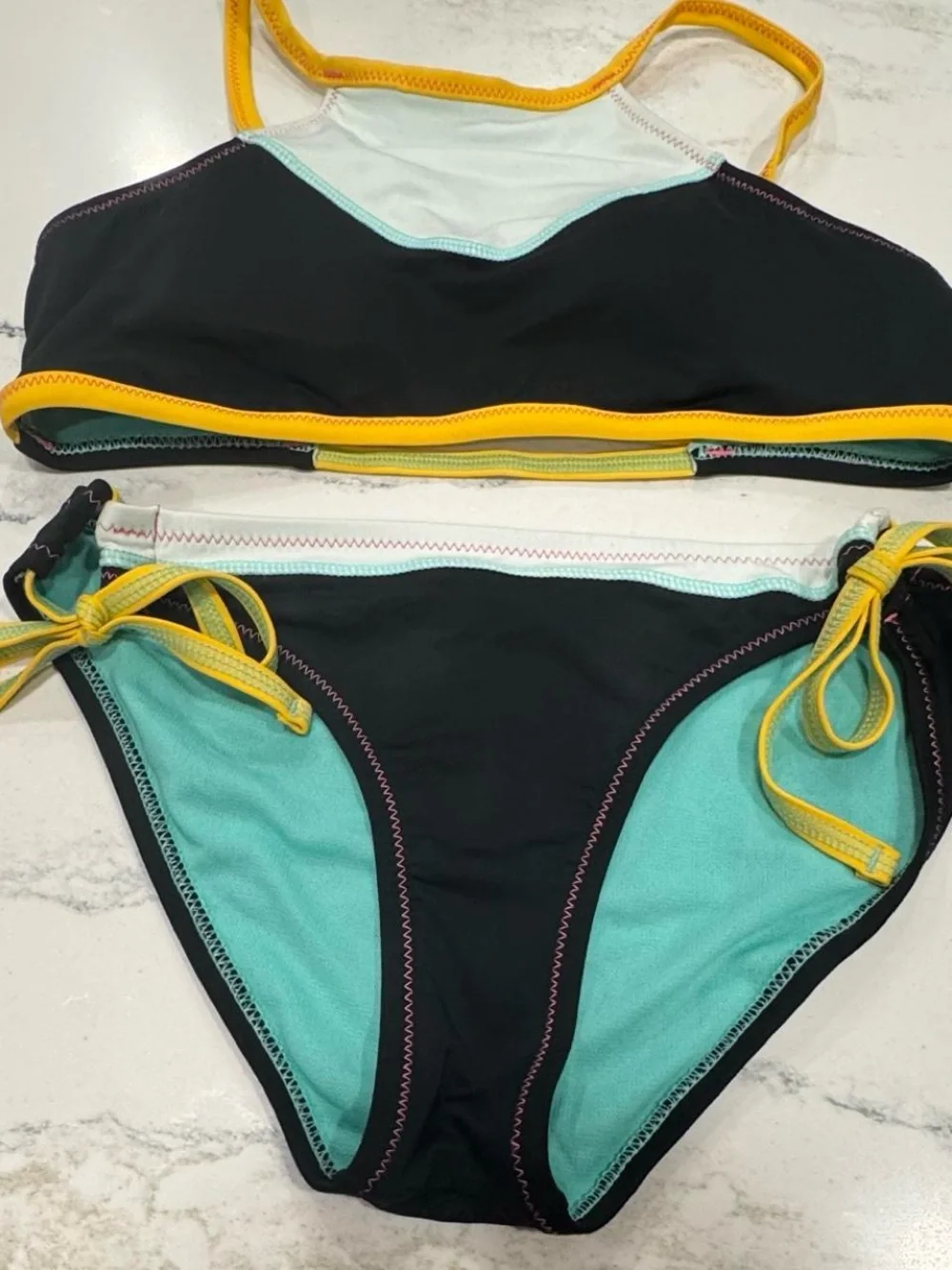 Hobie Black & Aqua Contrast Two-Piece Girl’s Swim Bikini with Yellow Trim